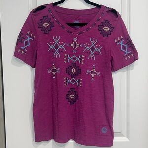 Double D Ranch Women Short Sleeve T-Shirt Embroidered & Beaded Western Boho